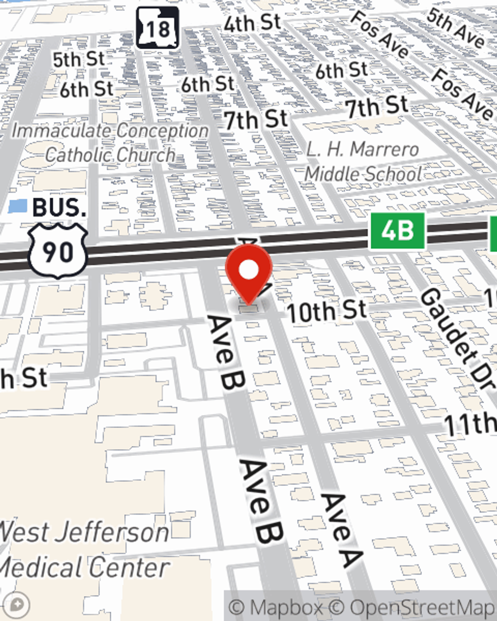 Map showing State Farm Agent Jonathan Stewart's office at 980 Avenue A, Marrero, LA