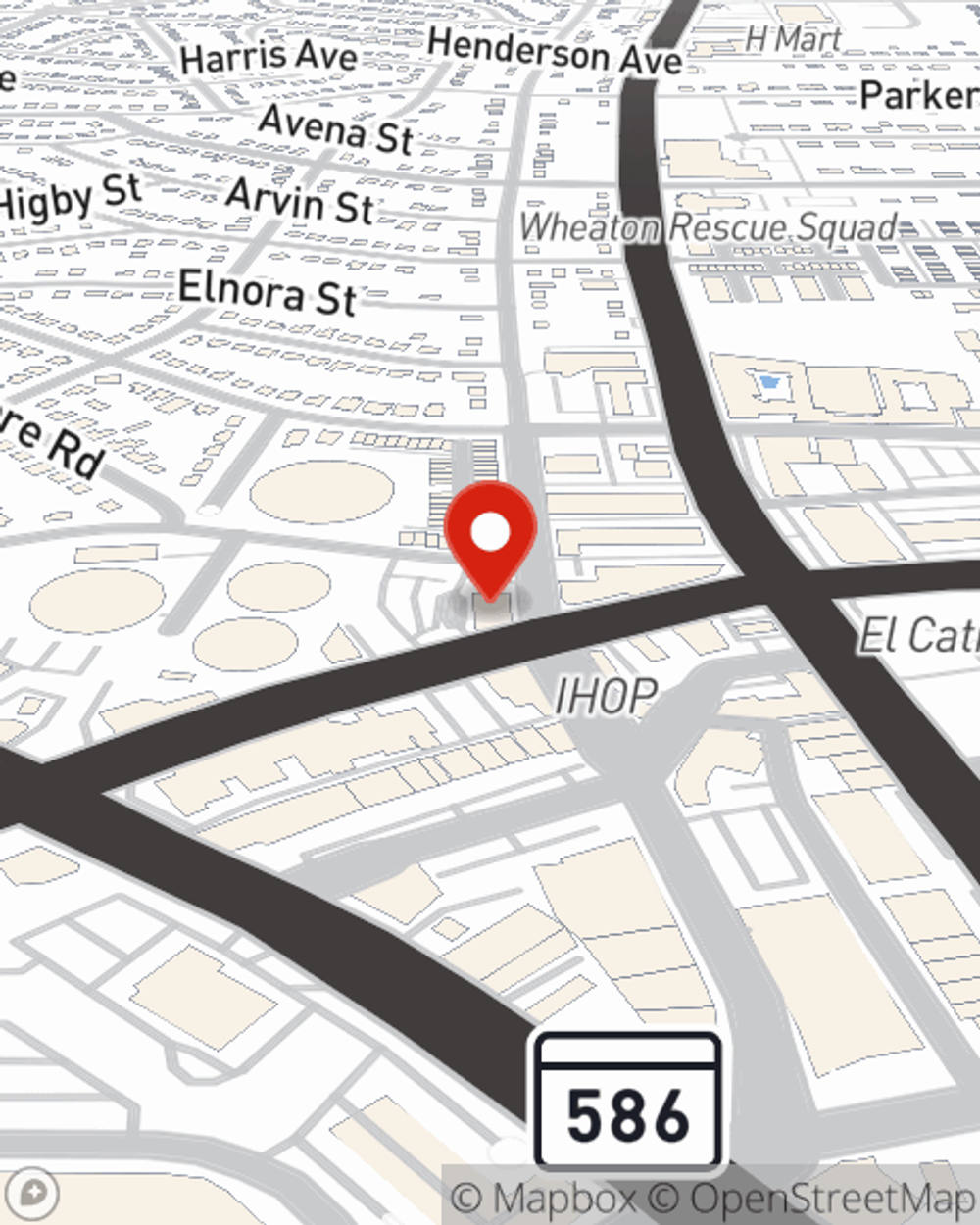 Map showing State Farm Agent James Mensah's office at 2601 University Blvd West, Suite 201, Wheaton, MD