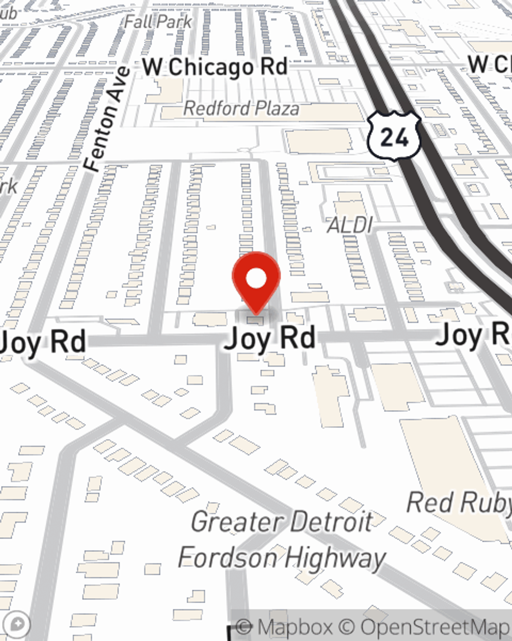 Map showing State Farm Agent PD Dandnaik's office at 24300 Joy Road, Redford, MI
