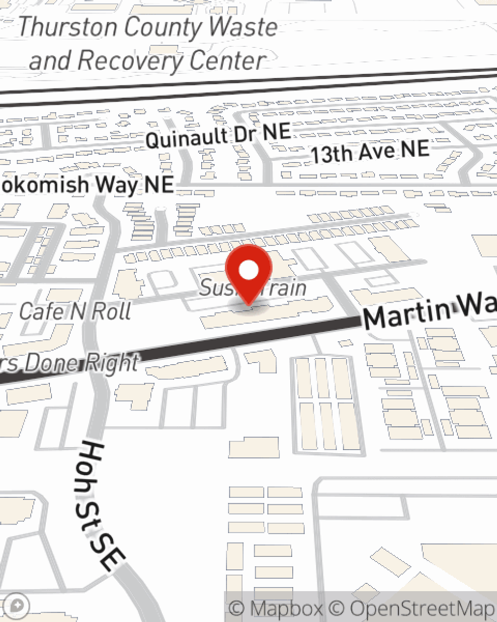 Map showing State Farm Agent Leah Langenberg's office at 8765 Tallon Lane NE Suite M, Lacey, WA