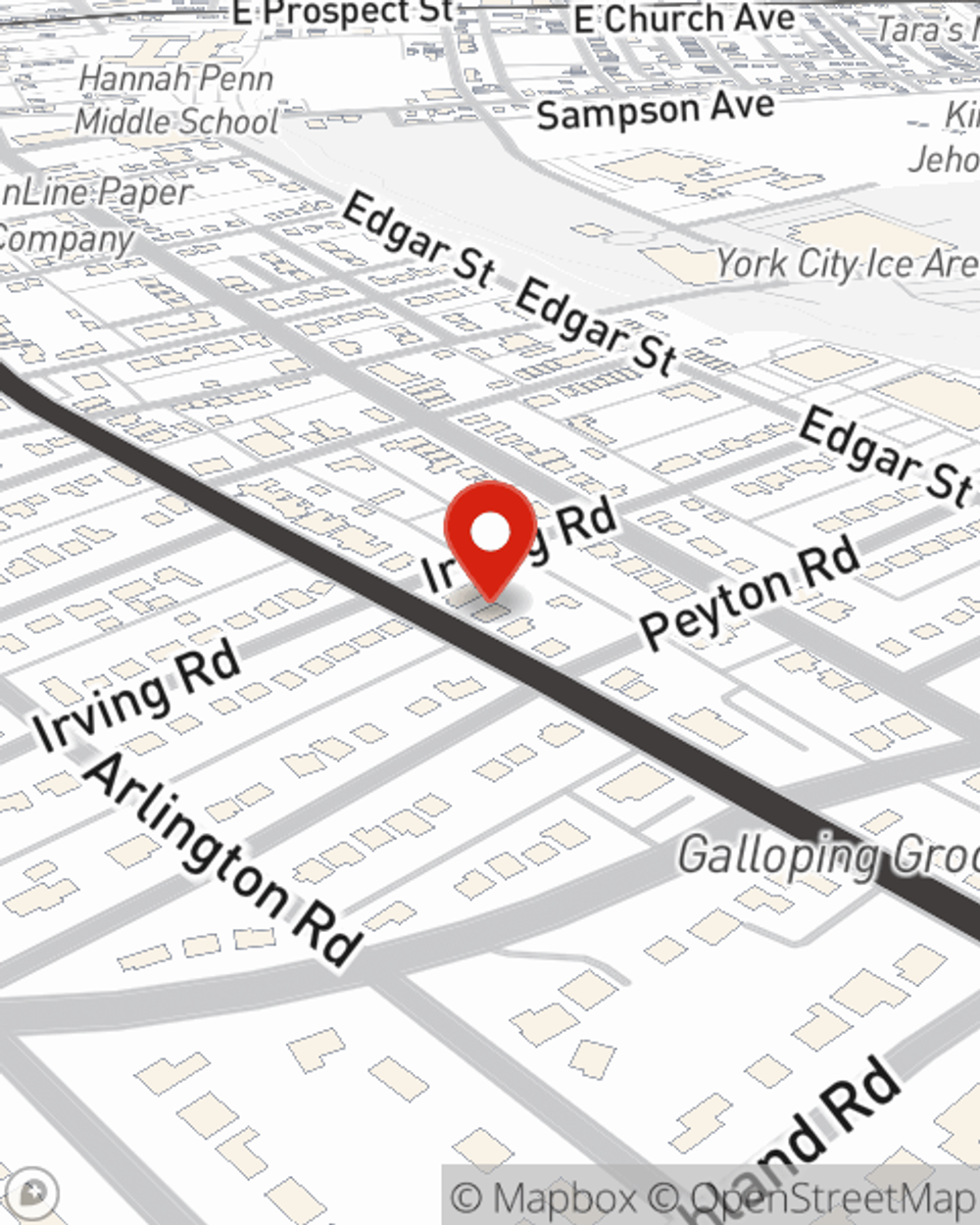 Map showing State Farm Agent Steve Horning's office at 1107 S Queen St, York, PA