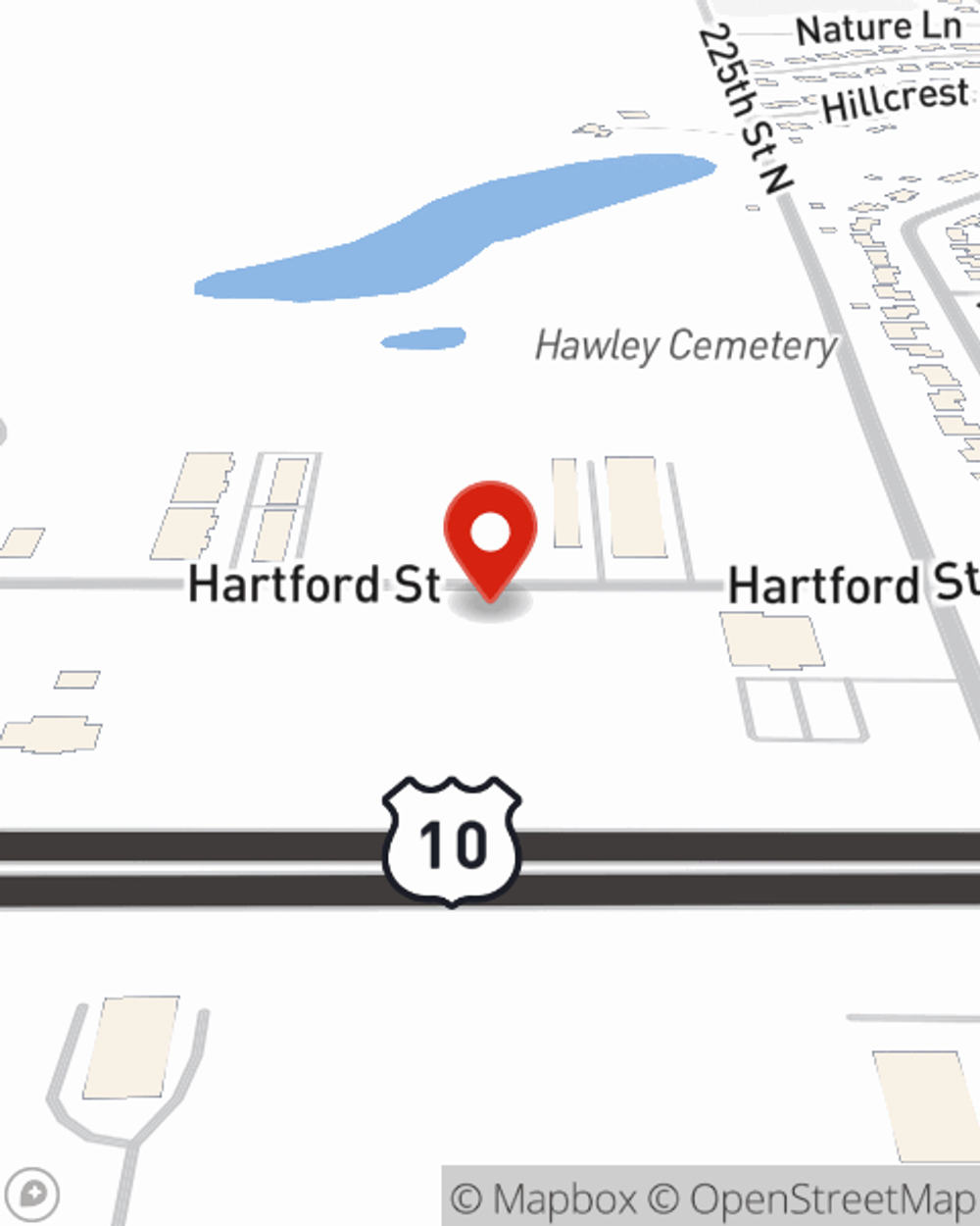 Map showing State Farm Agent Nick Christenson's office at 1010 Hobart Street Hawley, MN