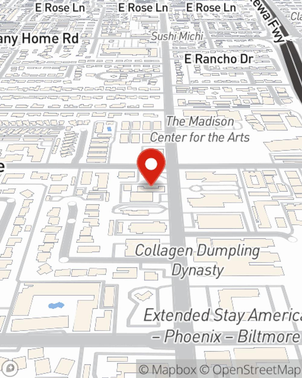 Map showing State Farm Agent Dondrell Swanson's office at 5350 N 16th Street Suite 100, Phoenix, AZ
