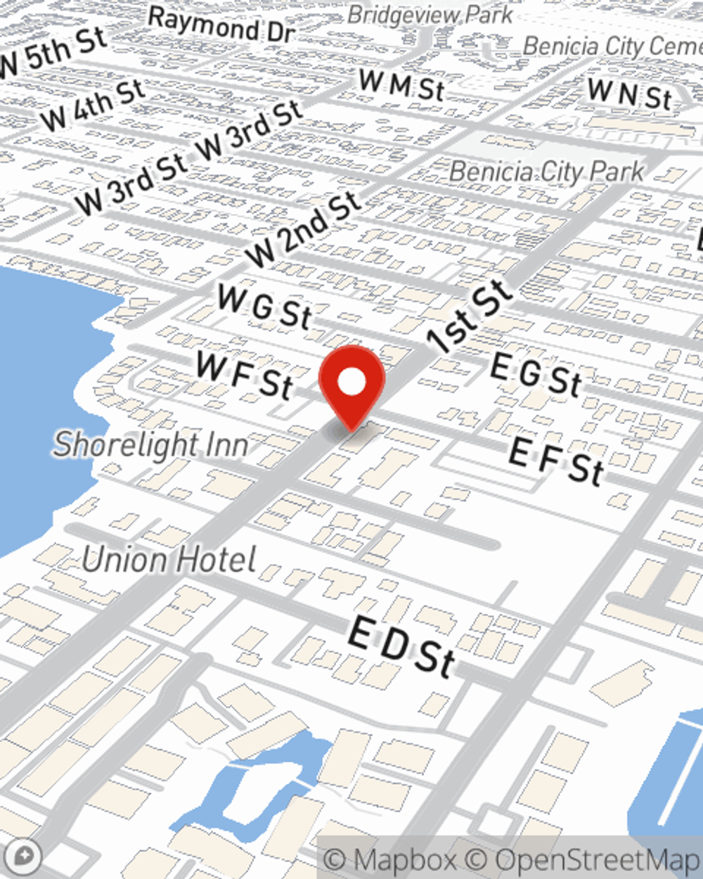 Map showing State Farm Agent Bill Warring's office at 855 1st St, Benicia, CA