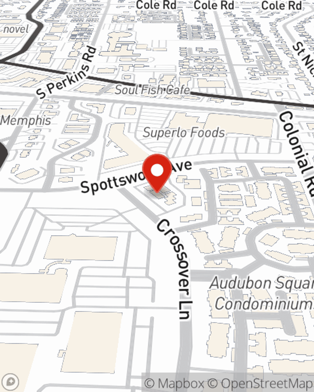 Map showing State Farm Agent Jonathan Nowatka's office at 742 Crossover Lane, Memphis, TN