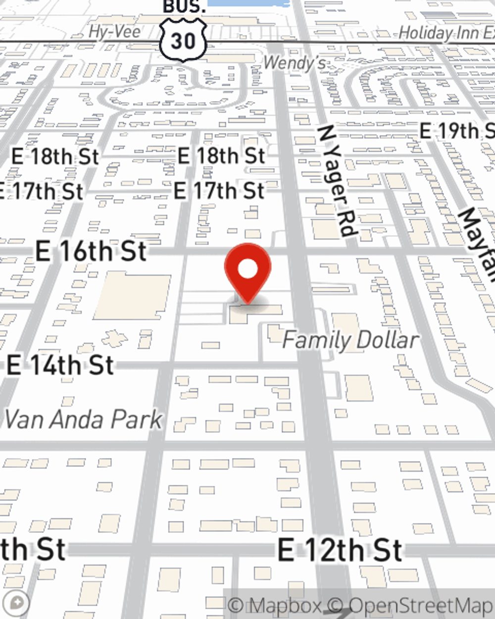 Map showing State Farm Agent Gaylord Mussman's office at 1455 N Bell, Fremont, NE