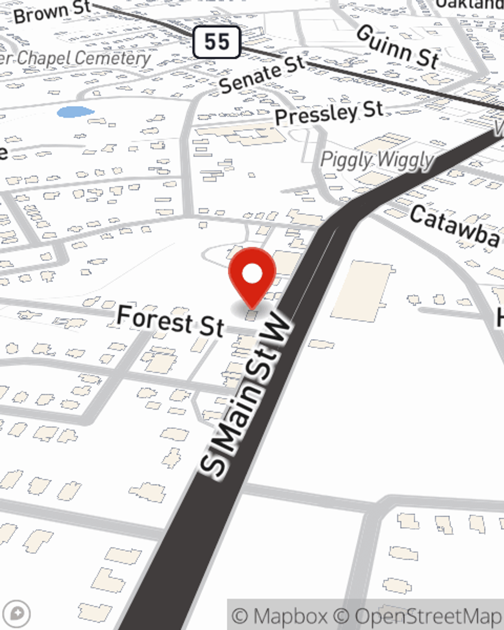 Map showing State Farm Agent Nick Brigham's office at 422 South Main Street, Clover, SC