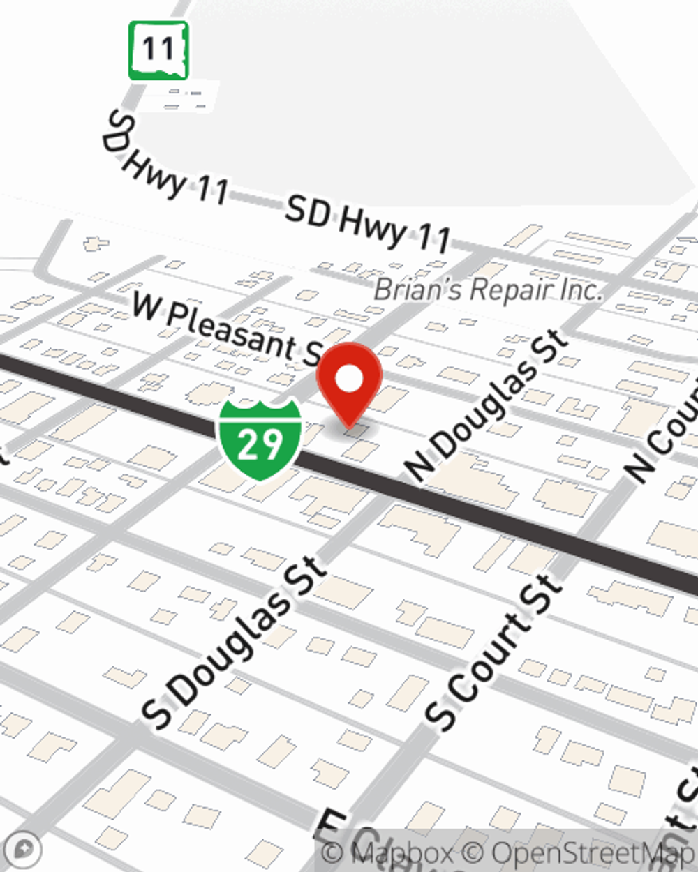 Map showing State Farm Agent Brad Fowler's office at 113 W Main Street, PO Box 549, Elk Point, SD