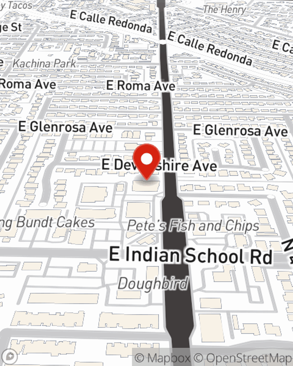 Map showing State Farm Agent Justin Crain's office at 4144 N 44th St Ste 3 Phoenix, AZ