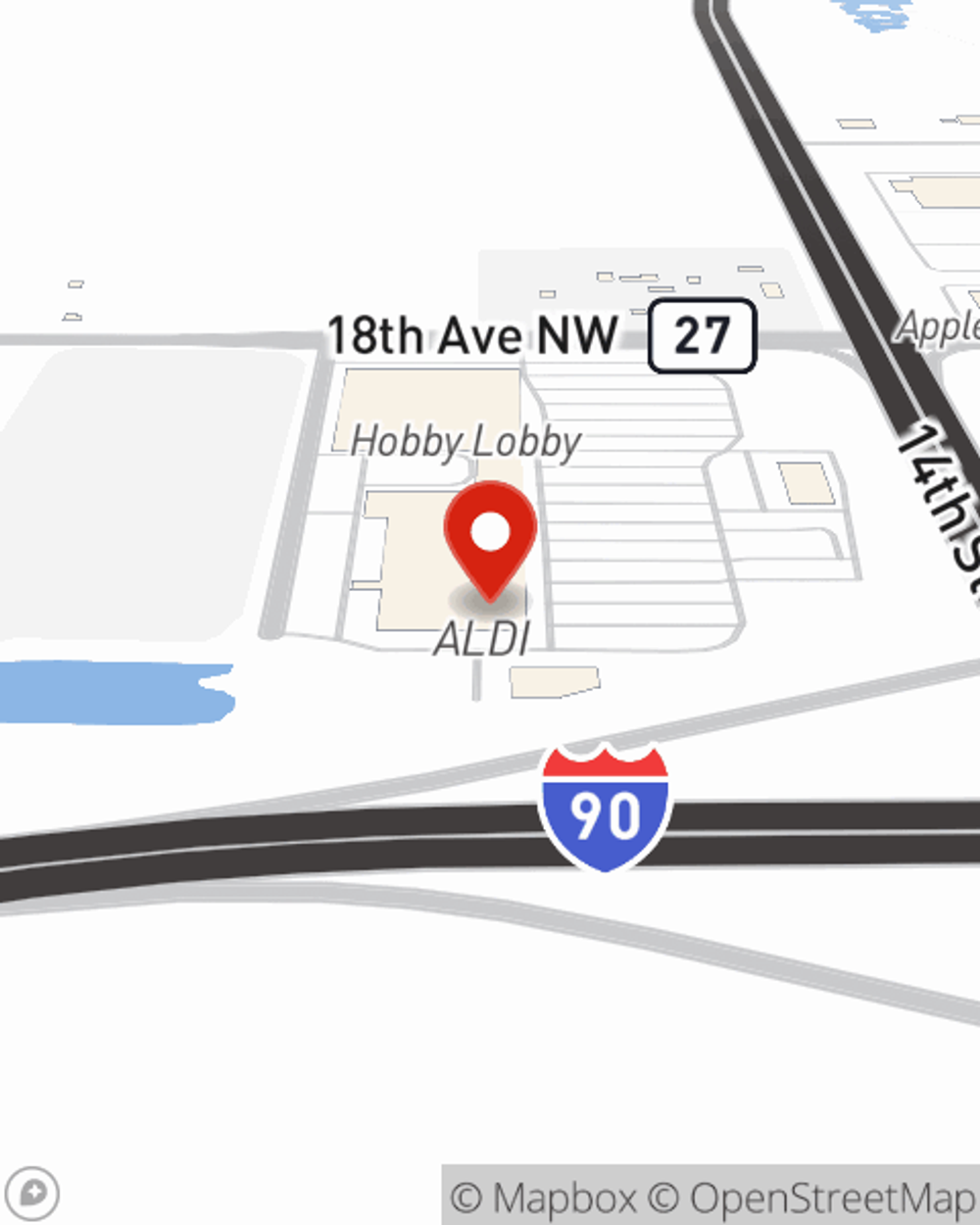 Map showing State Farm Agent Tom Vandenheuvel's office at 1700 17th Street NW Suite 9, Austin, MN