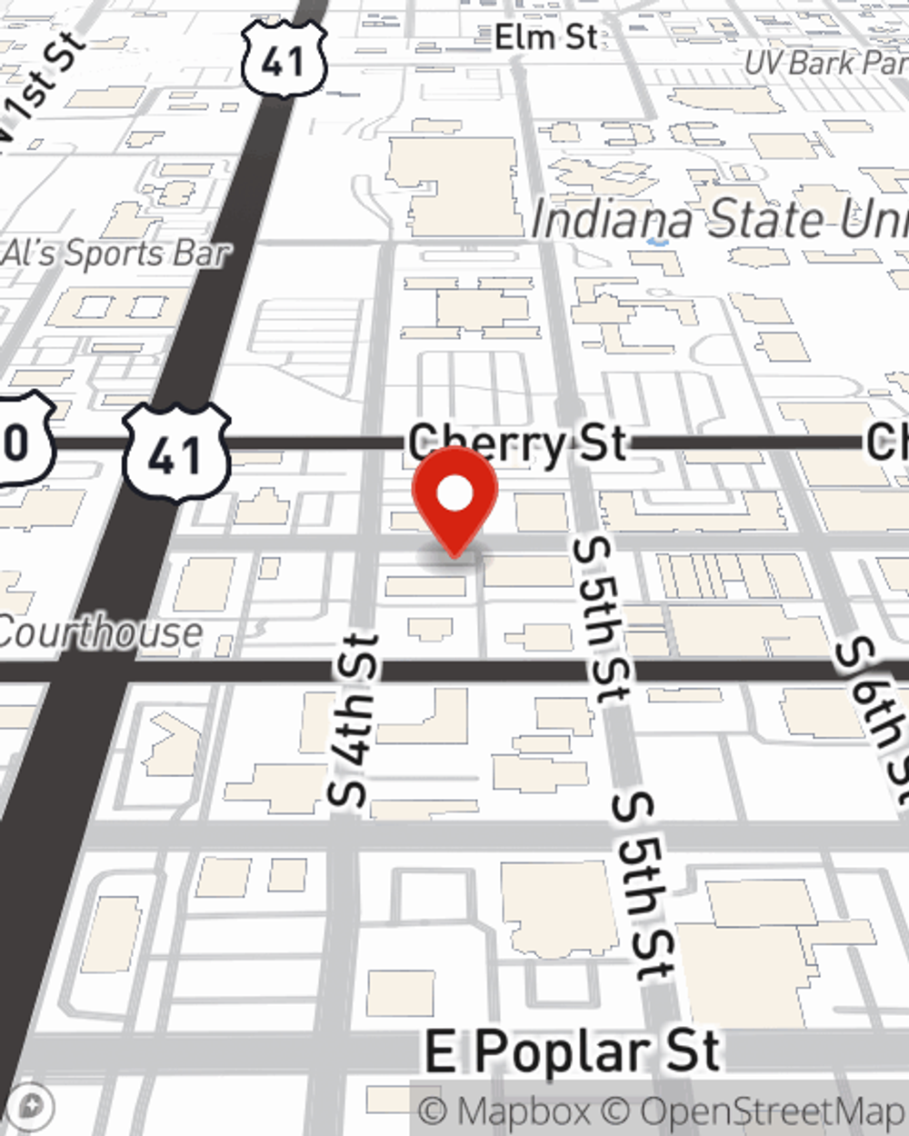 Map showing State Farm Agent TJ Tingley's office at 405 Wabash Avenue, Terre Haute, IN