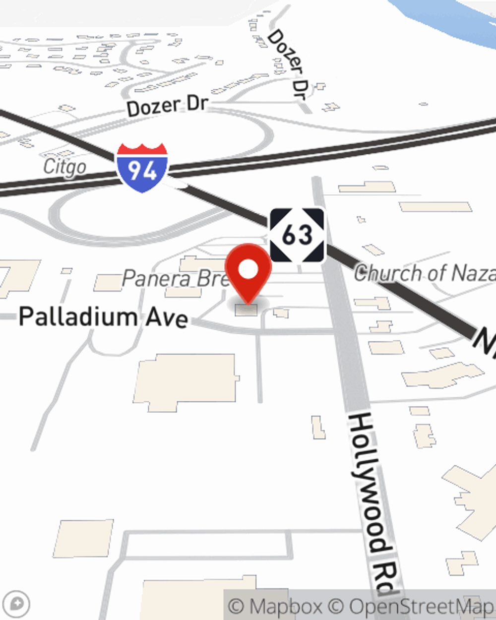 Map showing State Farm Agent Tom Mikel's office at 3430 Hollywood Road, Saint Joseph, MI