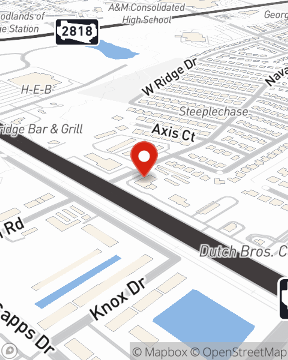 Map showing State Farm Agent KC Fisher's office at 110 Navarro Drive # 500 College Station, TX