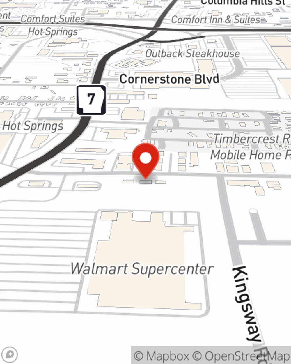 Map showing State Farm Agent Clay Combs's office at 114 Buena Vista, Hot Springs, AR