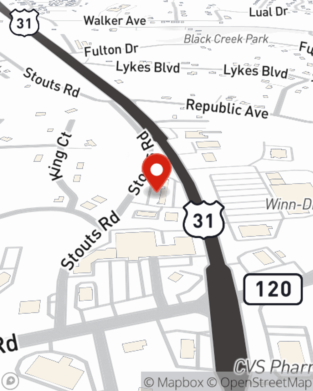 Map showing State Farm Agent Hobie Hobart's office at 1810 Decatur Hwy Suite 208 Fultondale, AL