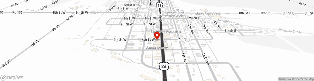 Map showing State Farm Agent Annette Frerichs's office at 345 Main St., Bayard, NE