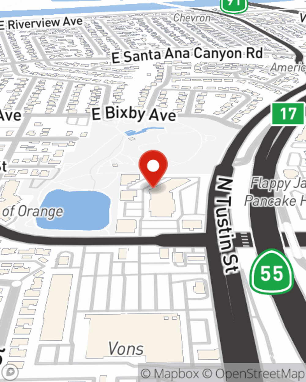 Map showing State Farm Agent Emma Hightower's office at 1647 E Lincoln Avenue, Orange, CA