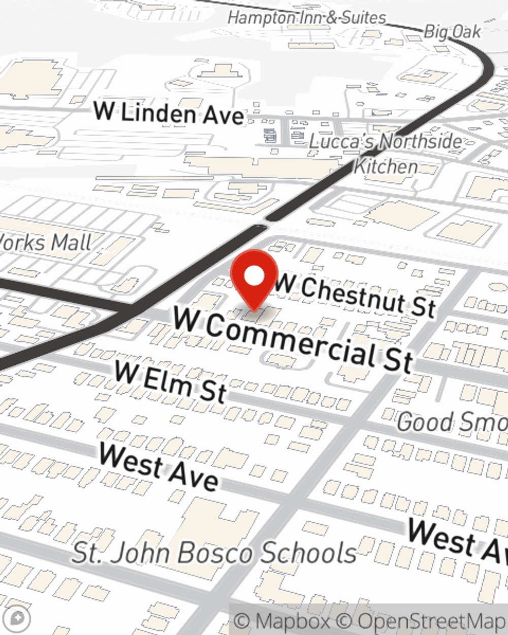 Map showing State Farm Agent Maria Melnik's office at 221 West Commercial Street East Rochester, NY