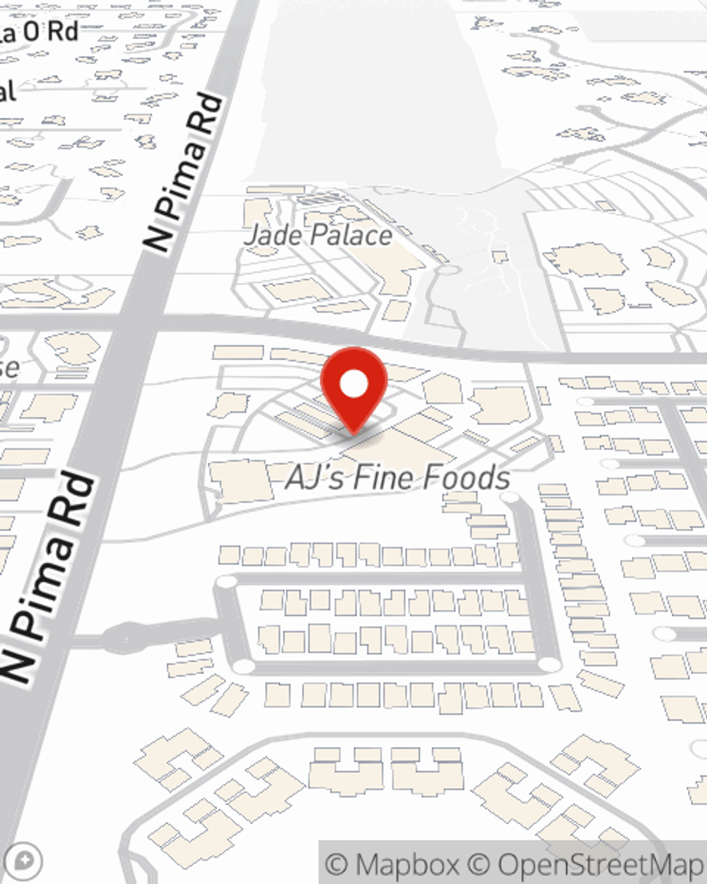 Map showing State Farm Agent Jeremy Mueller's office at 23341 N Pima Rd Suite D139, AJ's Shopping Center, Scottsdale, AZ