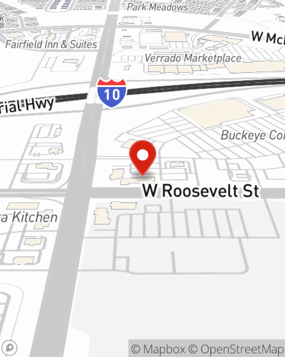Map showing State Farm Agent Severiano Torres's office at 1045 N Verrado Way Suite 111, Buckeye, AZ