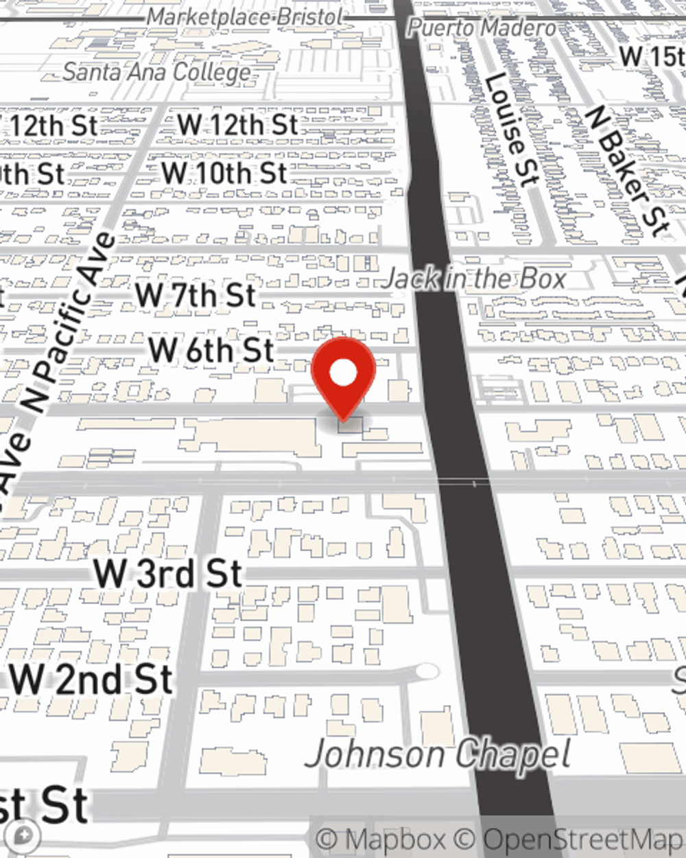 Map showing State Farm Agent Cristian Amaya-Martinez's office at 1314 W 5th Street Unit 1, Santa Ana, CA