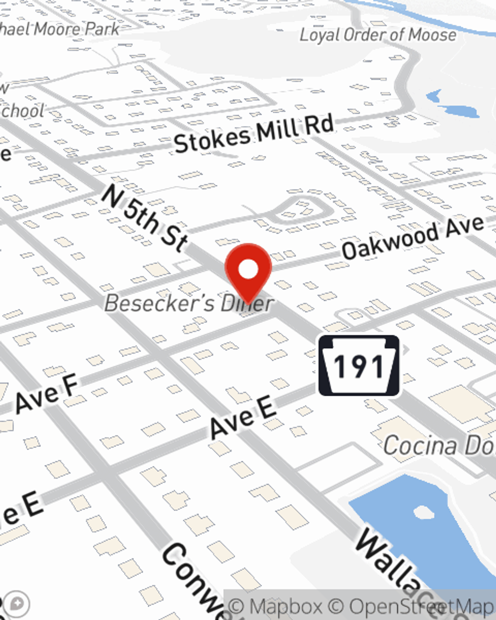 Map showing State Farm Agent Beth Moloughney's office at 504 Avenue F, Stroudsburg, PA