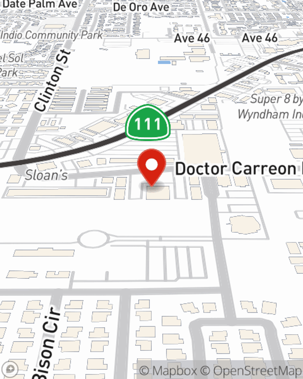 Map showing State Farm Agent Carmen Contreras's office at 81709 Dr. Carreon Blvd., Suite #A5, Indio, CA