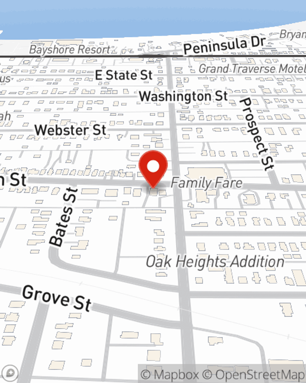 Map showing State Farm Agent Susan Soffredine Rauser's office at 874 E. Eighth St, Traverse City, MI