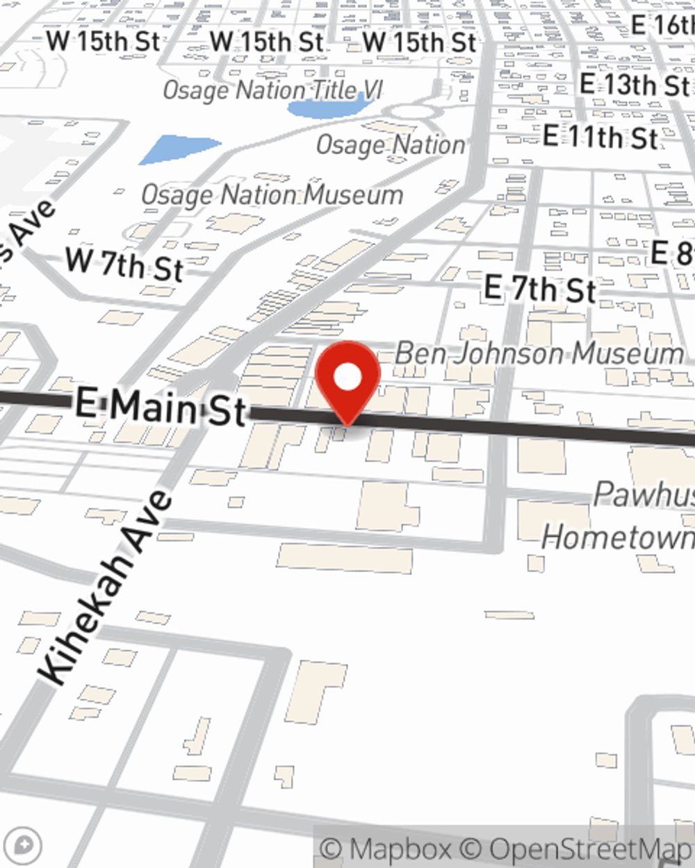 Map showing State Farm Agent Tim Hough's office at 120 E Main St, Pawhuska, OK
