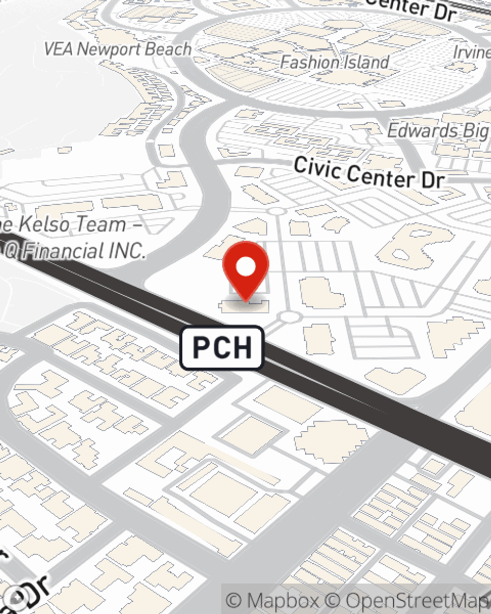 Map showing State Farm Agent Michele Ellena's office at 3 Corporate Plaza Drive, Suite 110 Newport Beach, CA