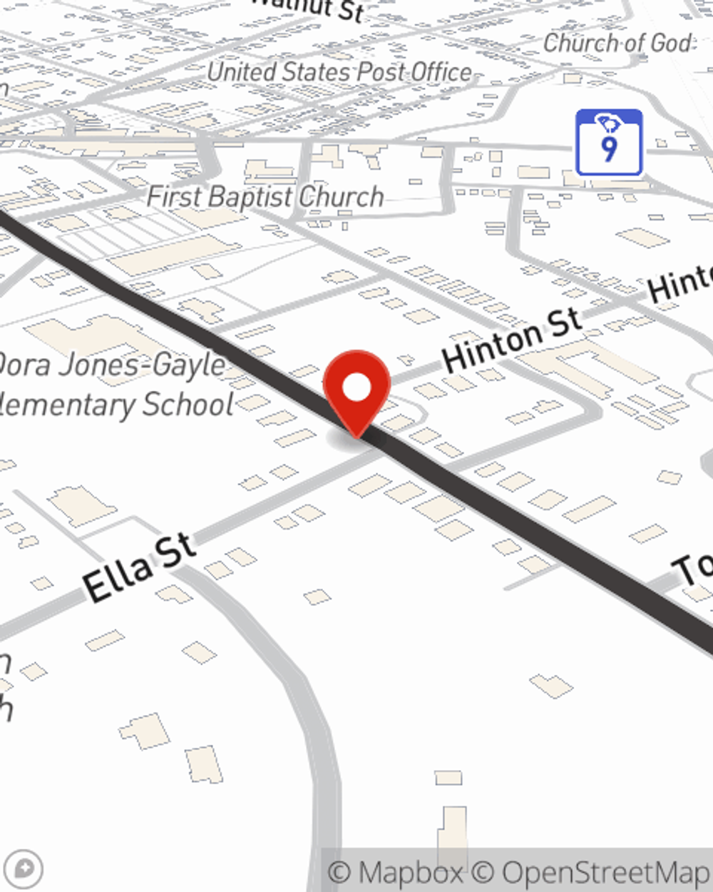 Map showing State Farm Agent Chris Gaddy's office at 181 Columbia Street, Chester, SC