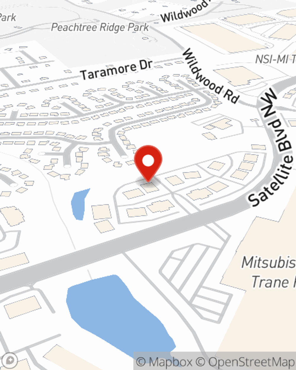 Map showing State Farm Agent Jake Ottoson's office at 1325 Satellite Blvd NW Suite 204, Suwanee, GA