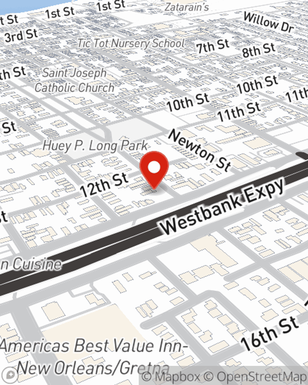 Map showing State Farm Agent Torie Taulli's office at 1222 Huey P Long Ave, Gretna, LA