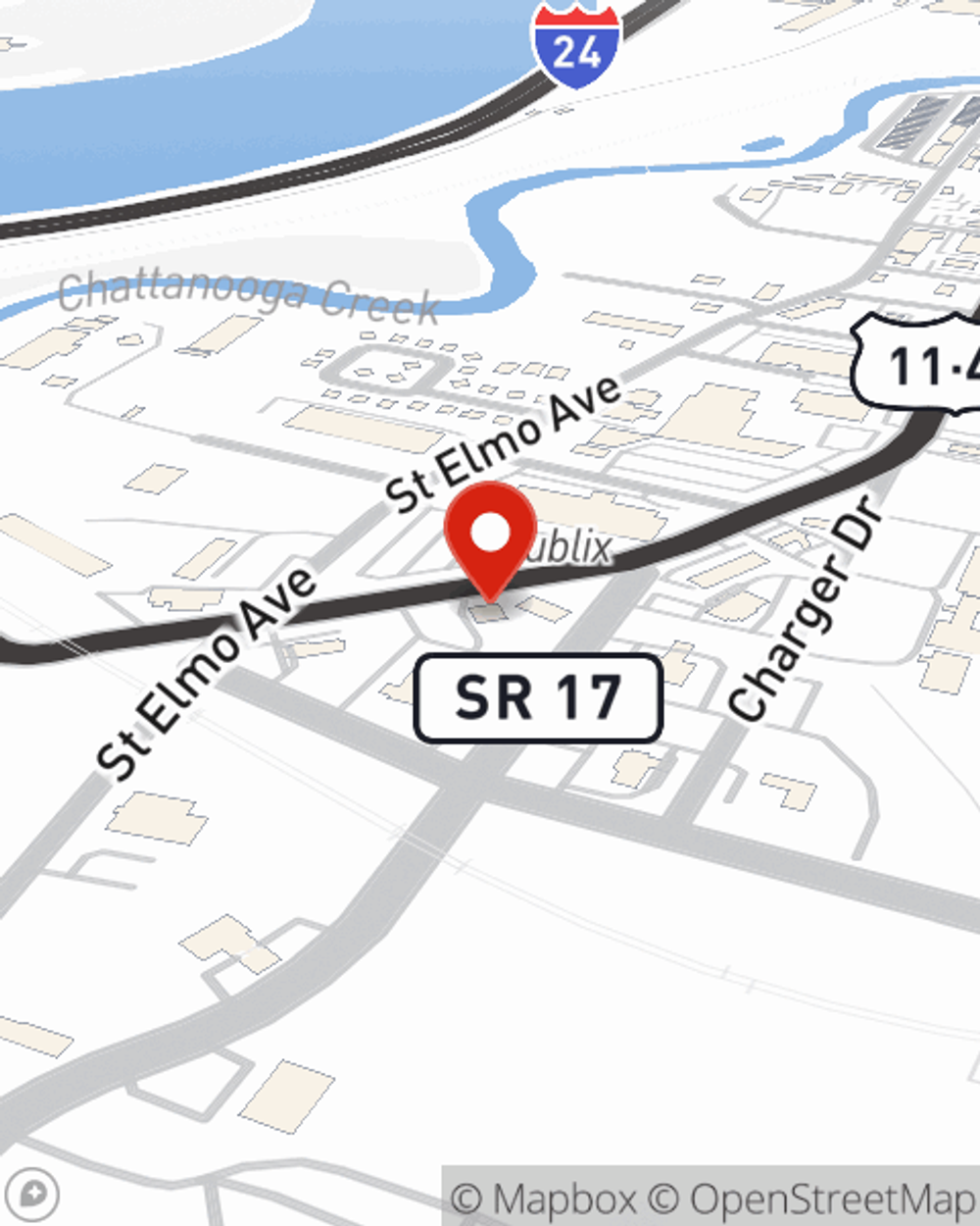 Map showing State Farm Agent Trey Nelms's office at 3546 Broad Street, Chattanooga, TN
