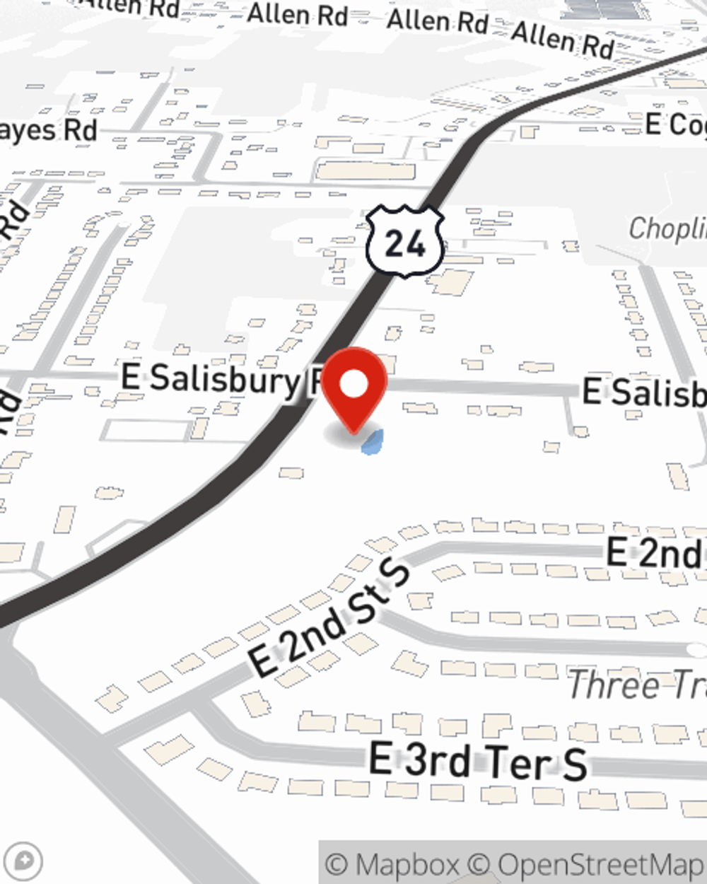 Map showing State Farm Agent Houston Richards's office at 15441 US-24, Independence, MO