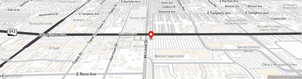 Map showing State Farm Agent Perry Olson's office at 3035 E Tropicana Suite A1, Las Vegas, NV