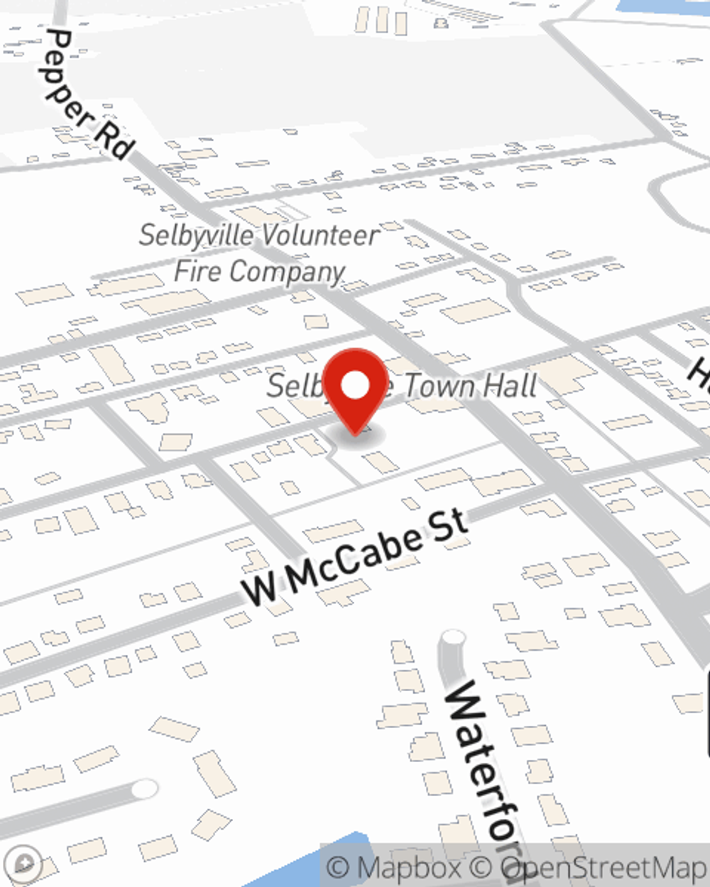 Map showing State Farm Agent Billy Reese's office at 16 W Church Street, Selbyville, DE