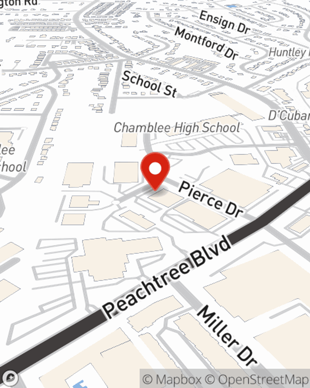 Map showing State Farm Agent Eddie Flynt's office at 3580 Pierce Drive, Suite 150, Atlanta, GA