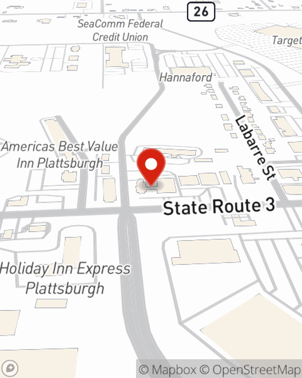 Map showing State Farm Agent Mike Foote's office at 498 Route 3, Plattsburgh, NY
