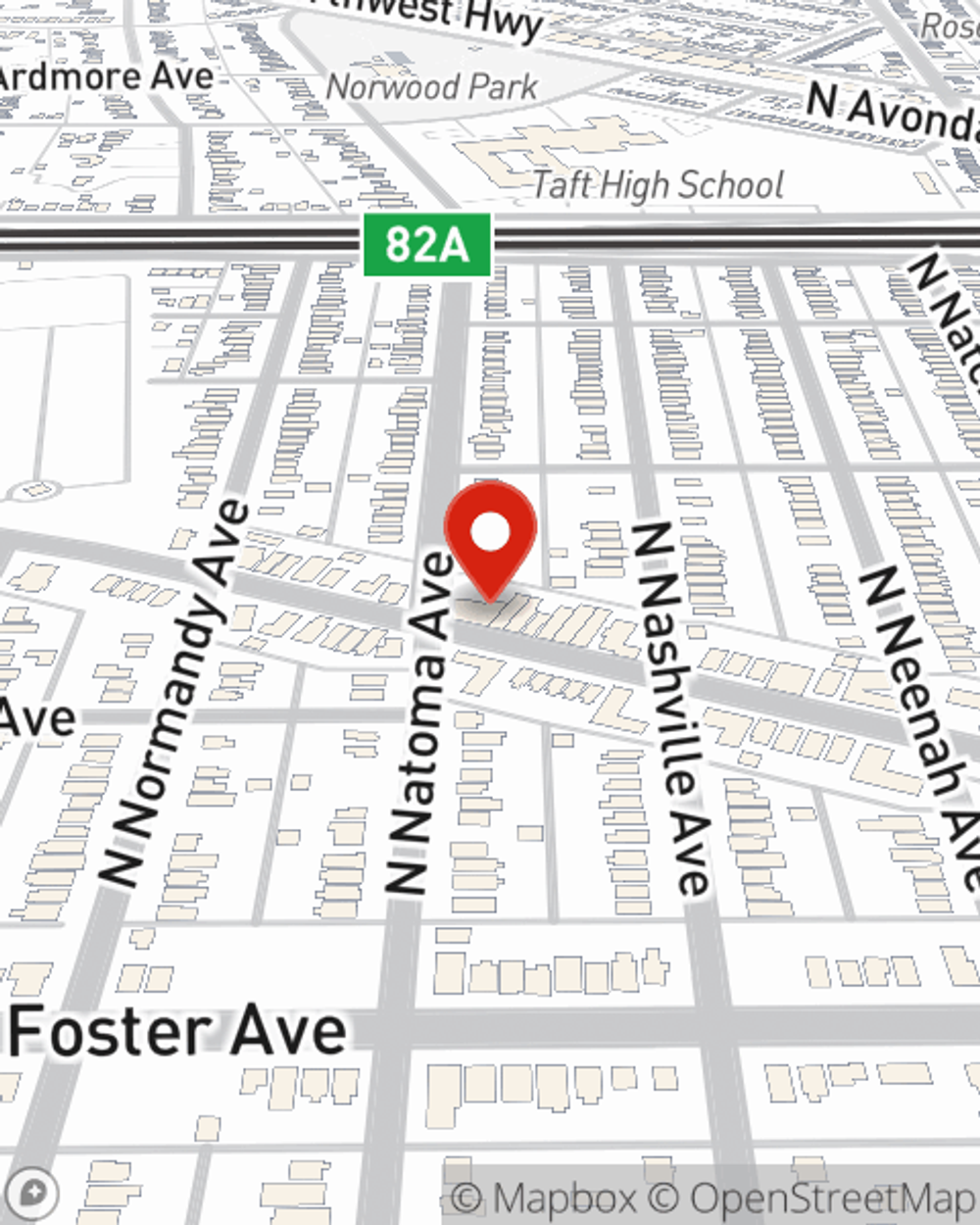 Map showing State Farm Agent Maks Andronenkov's office at 6560 W Higgins Ave, Chicago, IL