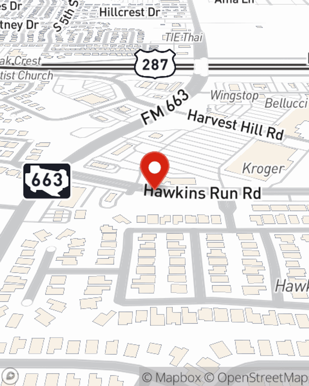 Map showing State Farm Agent Alison Fourtner's office at 220 Hawkins Run Rd, Ste A, Midlothian, TX