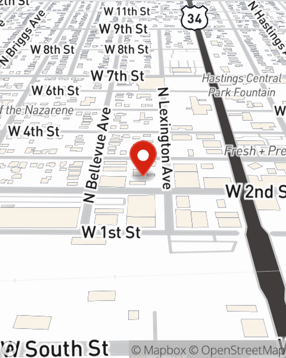 Map showing State Farm Agent Scott Norlen's office at 207 N Lexington Ave Hastings, NE