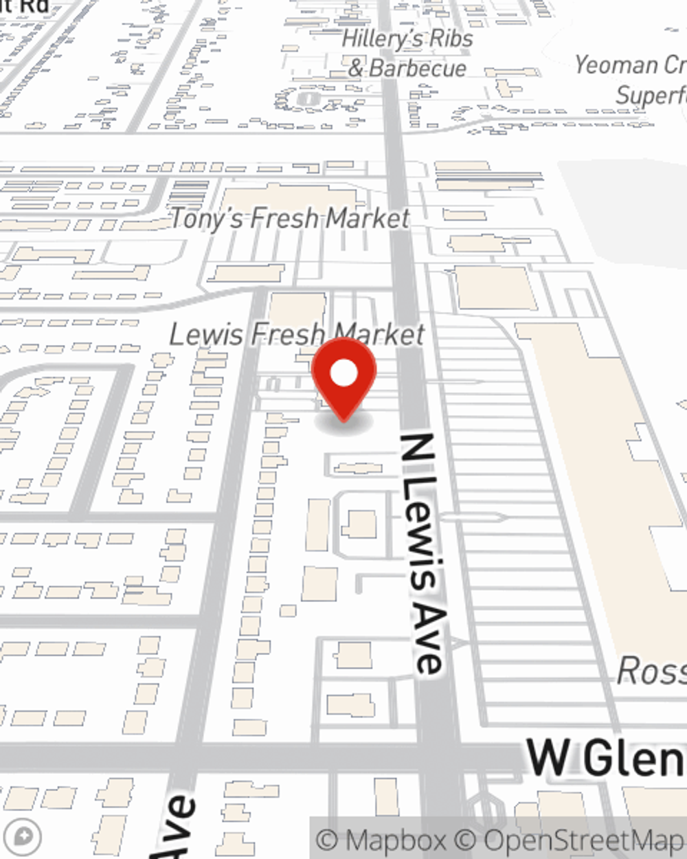Map showing State Farm Agent Manuel Torres's office at 1428 Lewis Ave, Waukegan, IL