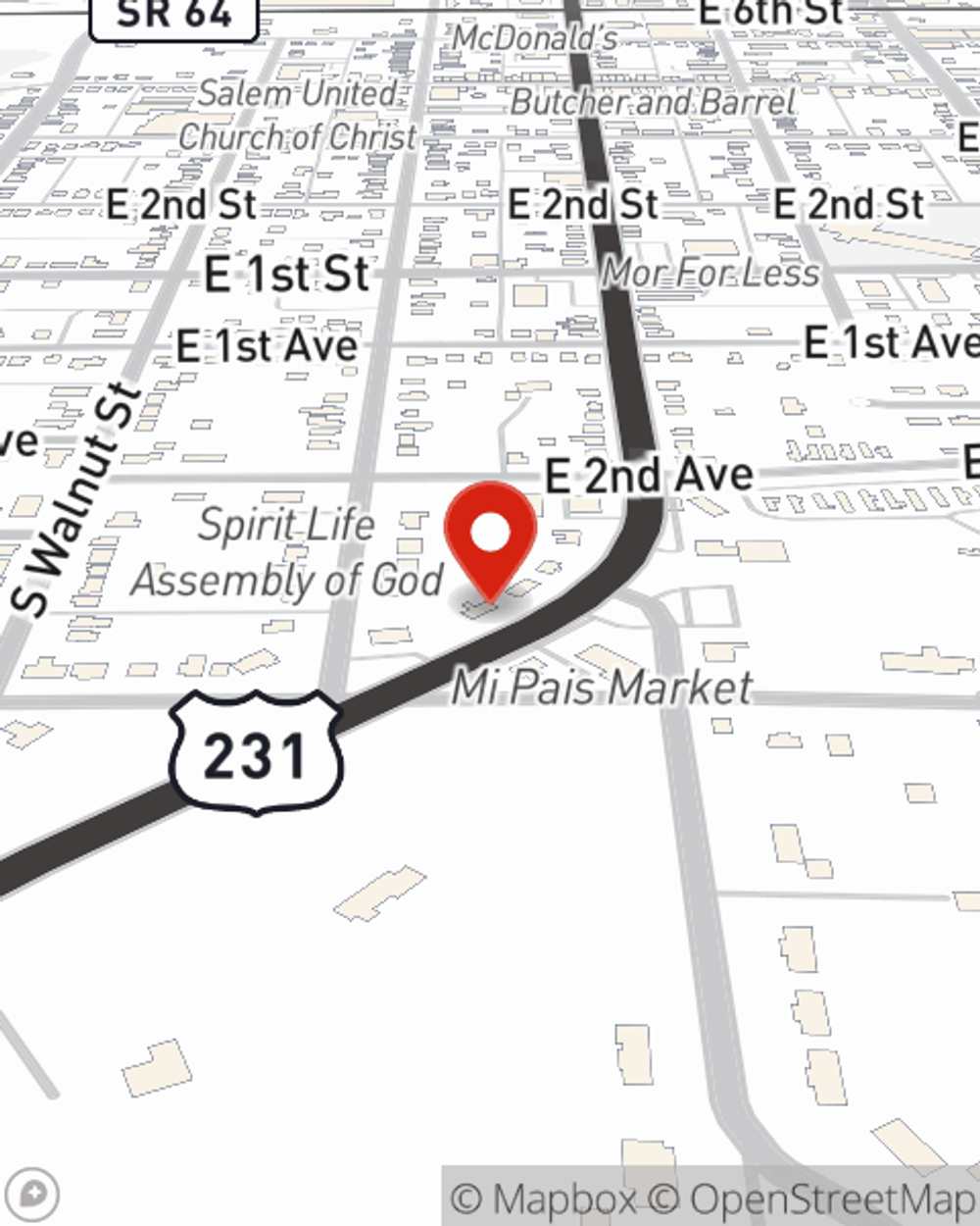 Map showing State Farm Agent Debbie Allen's office at 408 S Main Street, Huntingburg, IN