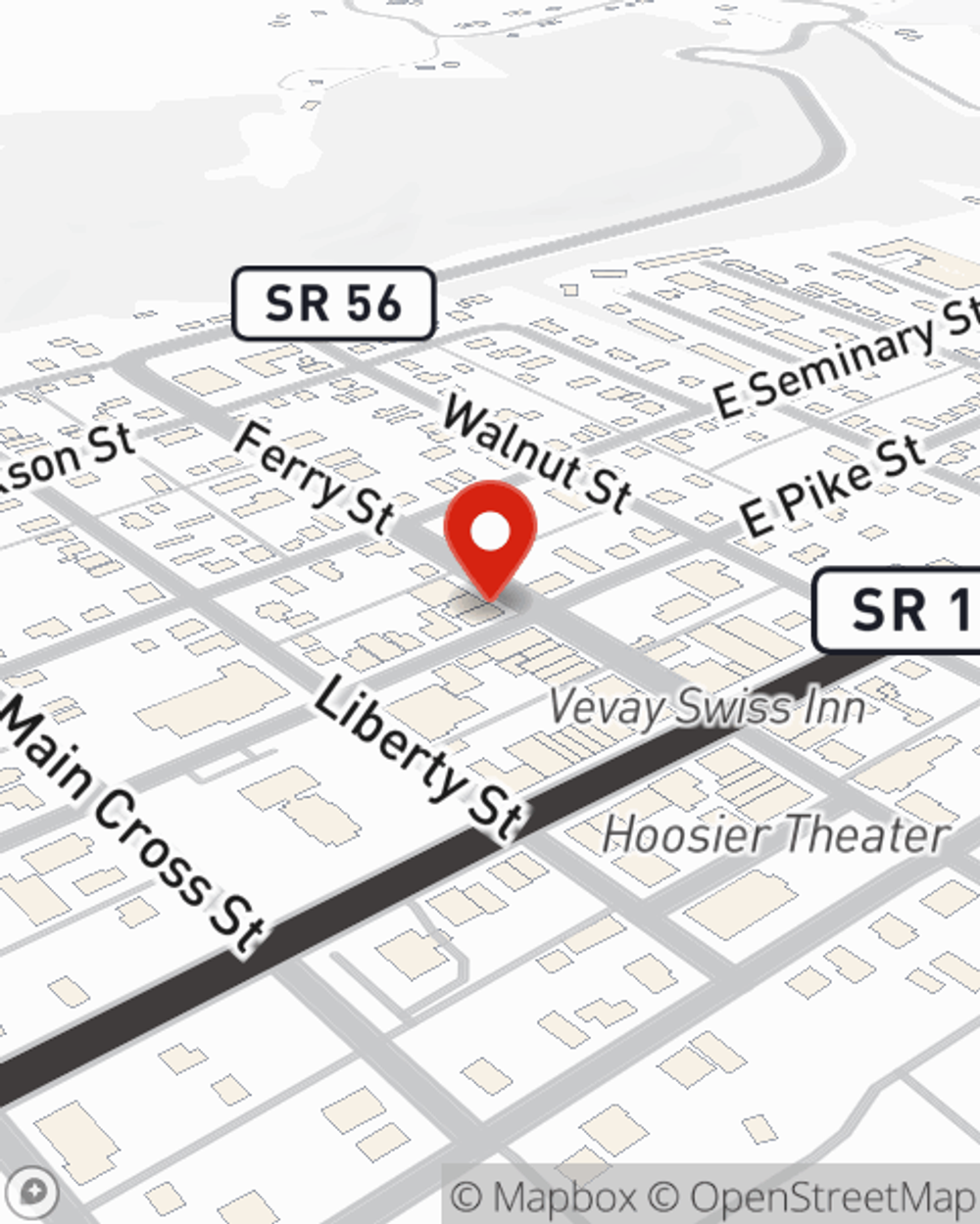 Map showing State Farm Agent Ryan Jesop's office at 401 Ferry Street, Vevay, IN