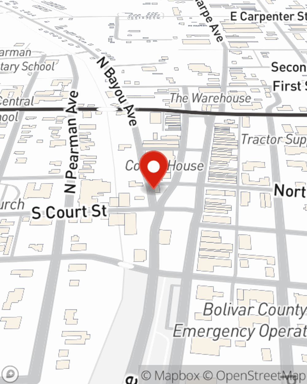 Map showing State Farm Agent Patrick Davis's office at 103 Cotton Row, Cleveland, MS