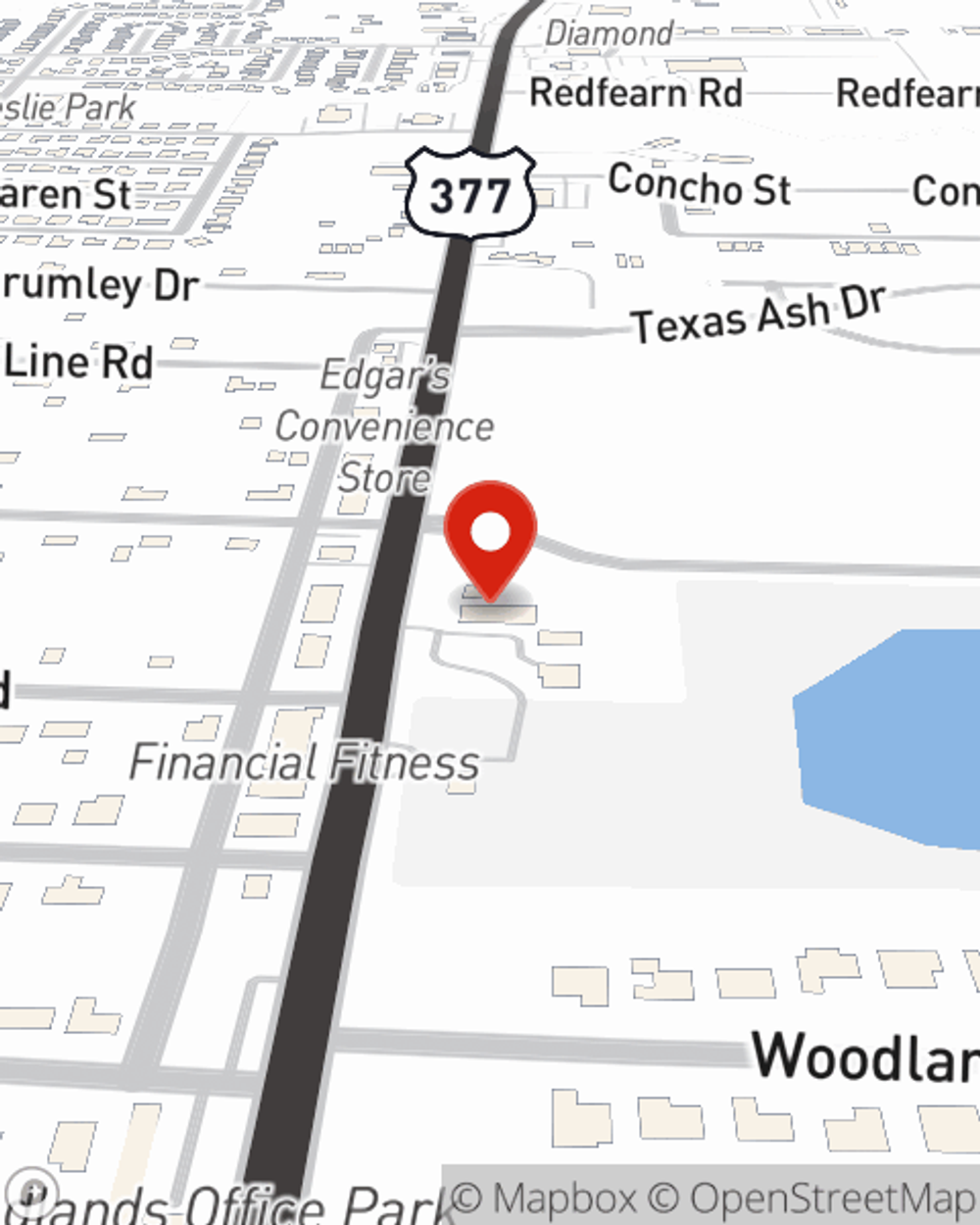 Map showing State Farm Agent Tim Holland's office at 5246 US Highway 377 S Suite 3 Aubrey, TX