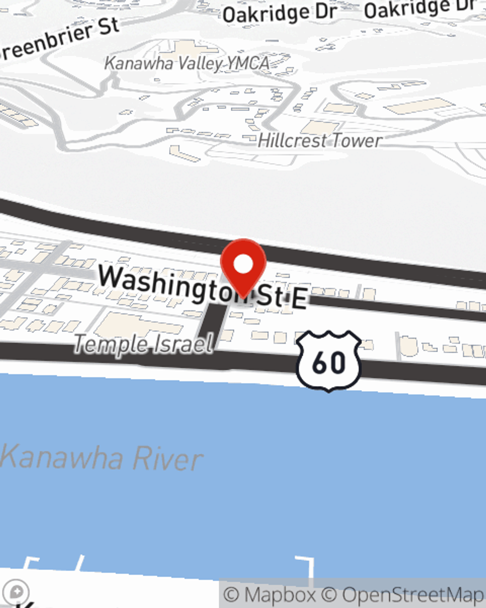 Map showing State Farm Agent Jerry Nelson's office at 2401 Washington Street East, Charleston, WV