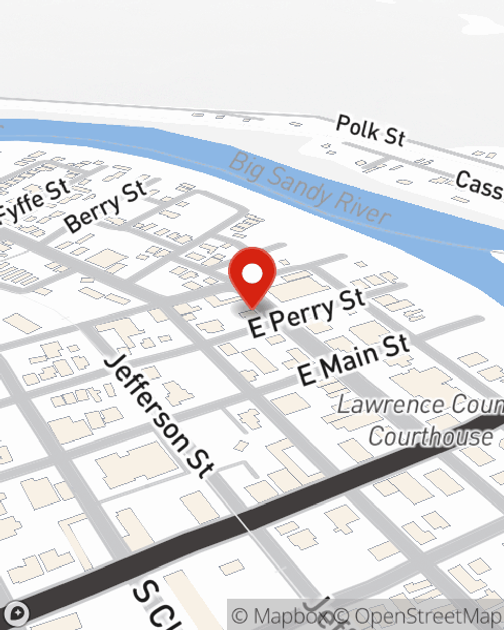 Map showing State Farm Agent Don Hillman's office at 209 E Perry St, Louisa, KY
