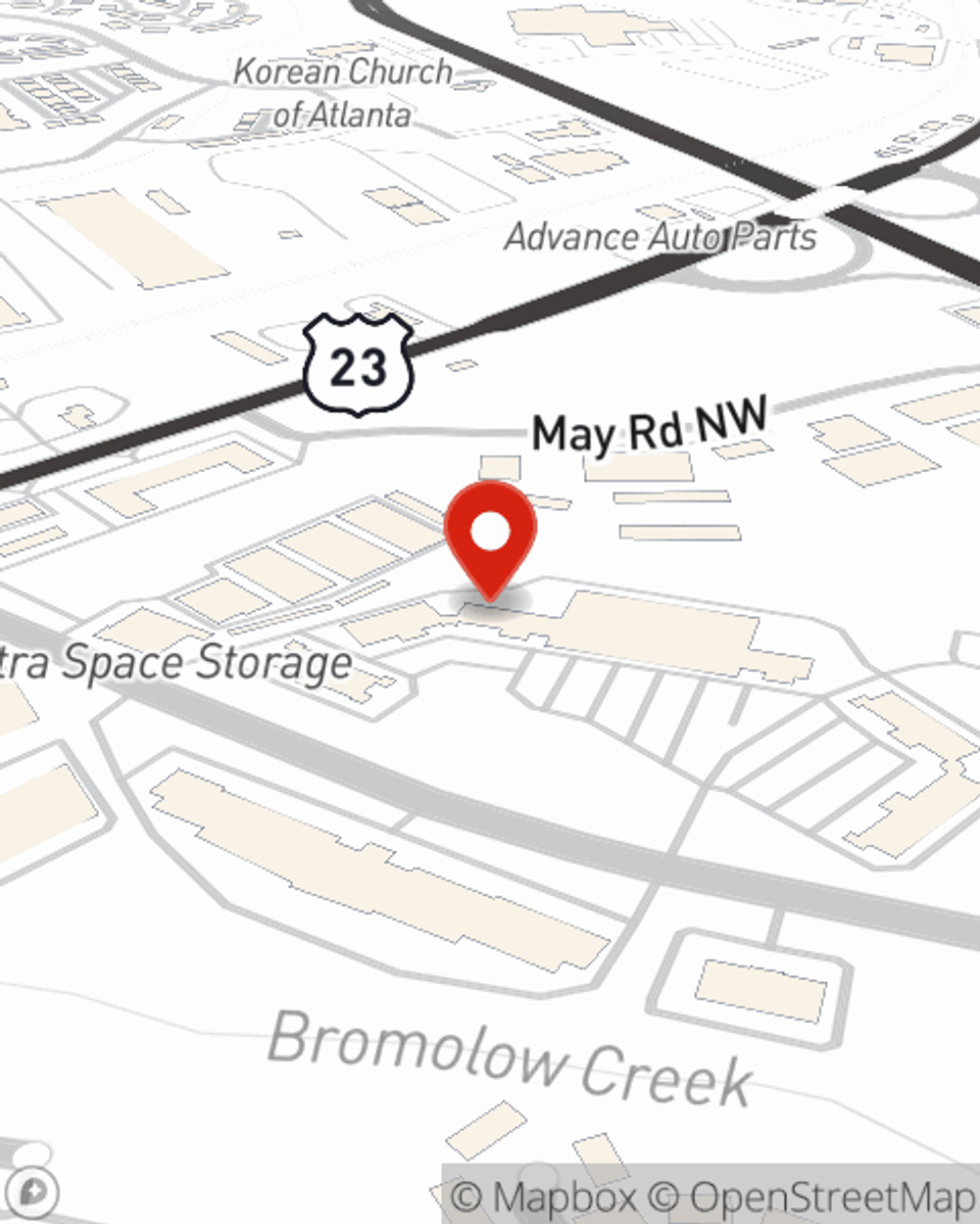 Map showing State Farm Agent Joanna Woo's office at 3230 Steve Reyn Blvd Suite 213, Duluth, GA
